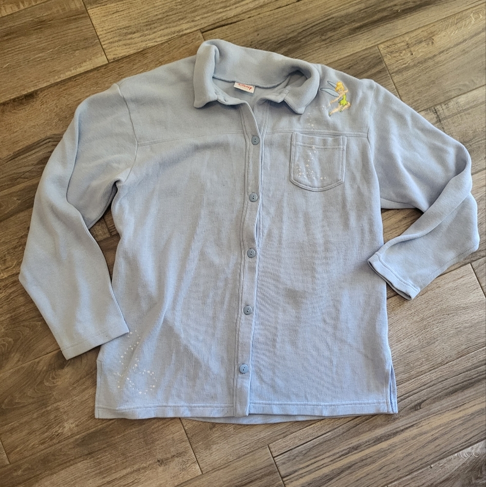 Disney store blue button down ribbed sweater embroidered Tinkerbell size…
